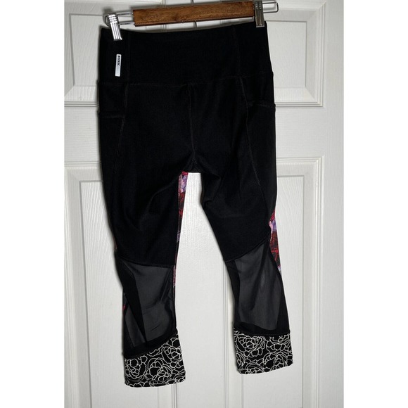 RBX Floral Black Legging Capri Mid Ride Vented Mesh S Small Workout Yoga Running - Picture 5 of 8